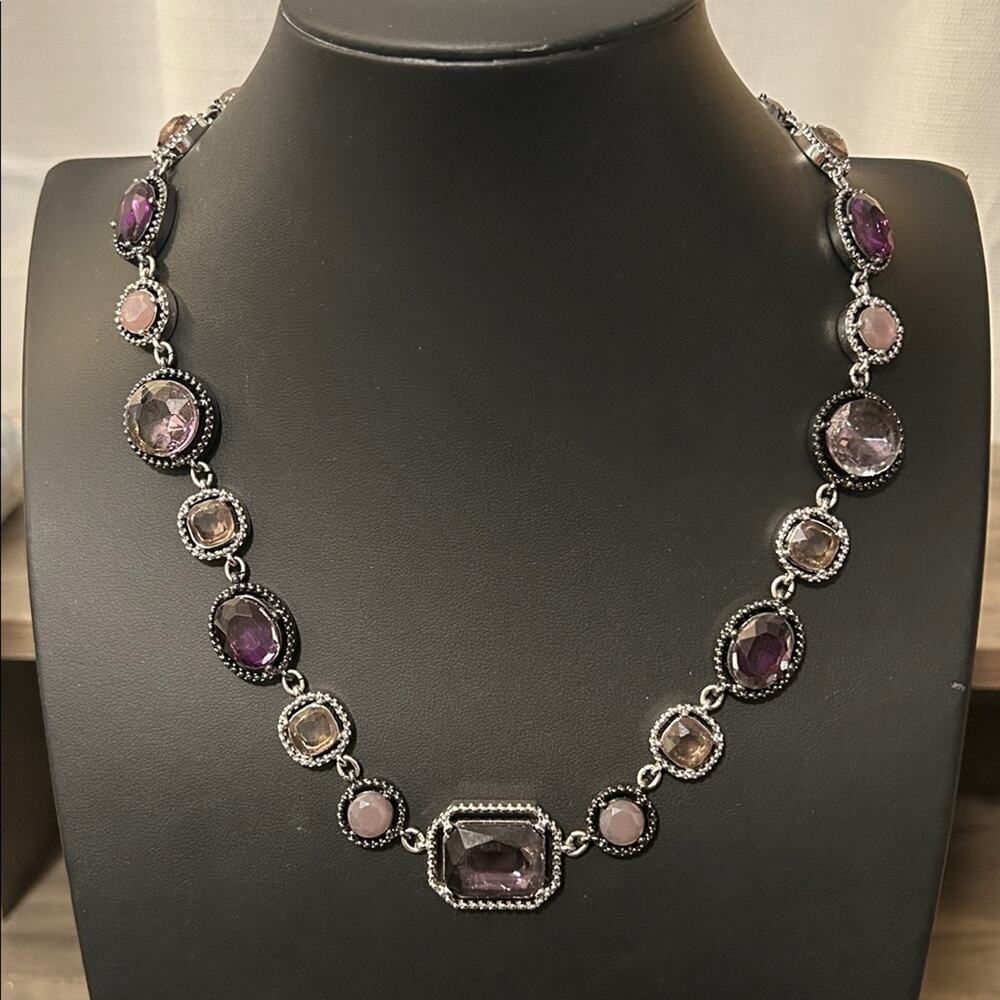 WHBM purple rhinestone statement necklace #H36 White House black market silver